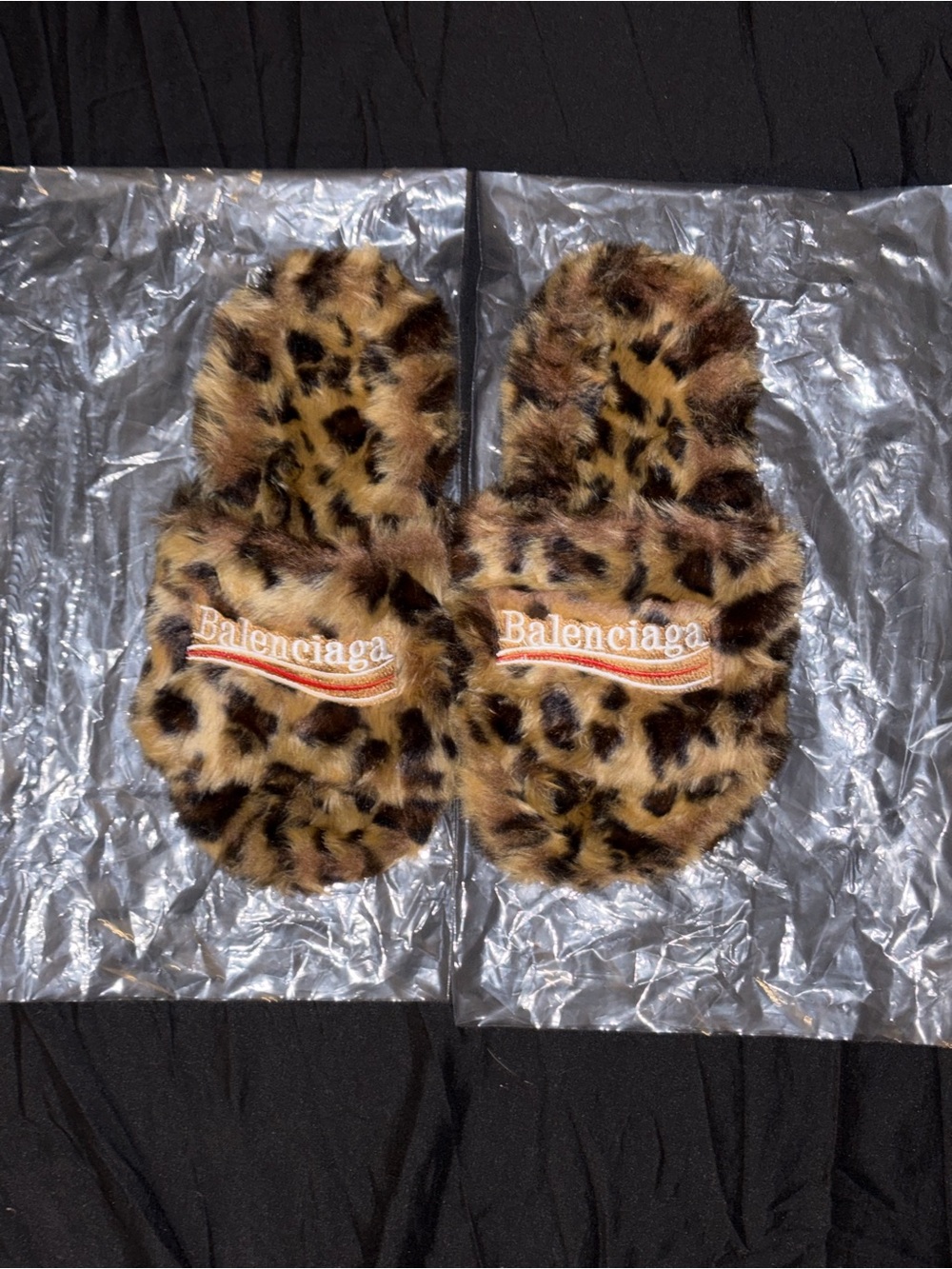 Balenciaga Leopard-Print Faux Fur Slide Slippers - Brown & Black